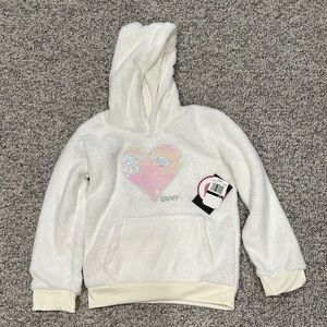 DKNY Kids Cream Hoodie with Sparkling Heart